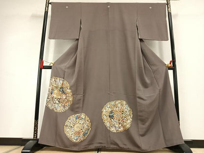 平和屋着物●豪華色留袖　駒刺繍　吉祥舞蝶花鳥文　金彩　正絹　逸品　AABL3010fy