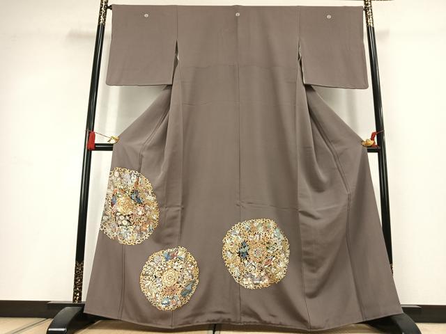 平和屋着物●豪華色留袖　駒刺繍　吉祥舞蝶花鳥文　金彩　正絹　逸品　AABL3010fy