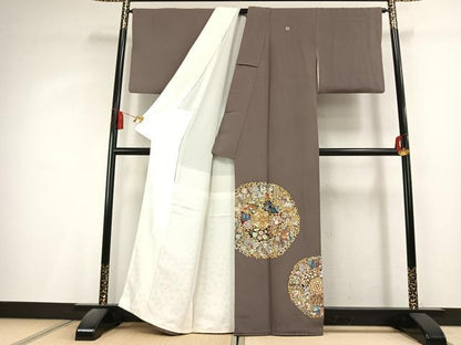 平和屋着物●豪華色留袖　駒刺繍　吉祥舞蝶花鳥文　金彩　正絹　逸品　AABL3010fy