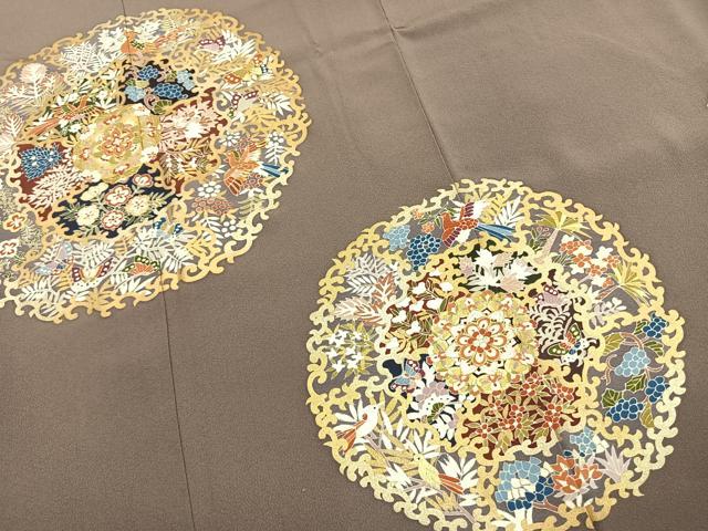 平和屋着物●豪華色留袖　駒刺繍　吉祥舞蝶花鳥文　金彩　正絹　逸品　AABL3010fy