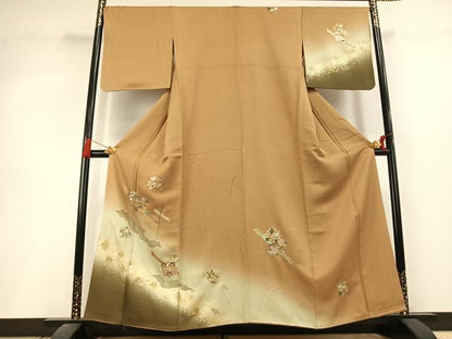 平和屋着物●訪問着　駒刺繍　草花文　暈し染め　金銀彩　正絹　逸品　AABL3012fy