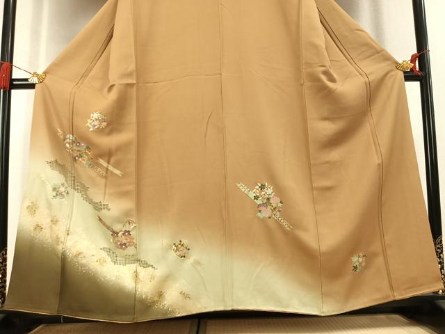 平和屋着物●訪問着　駒刺繍　草花文　暈し染め　金銀彩　正絹　逸品　AABL3012fy