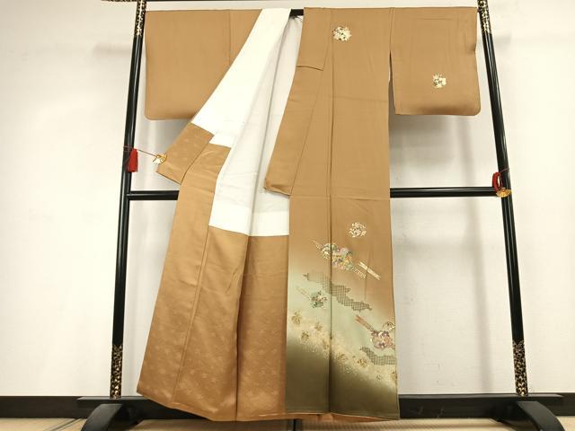 平和屋着物●訪問着　駒刺繍　草花文　暈し染め　金銀彩　正絹　逸品　AABL3012fy