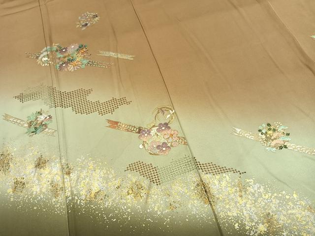 平和屋着物●訪問着　駒刺繍　草花文　暈し染め　金銀彩　正絹　逸品　AABL3012fy