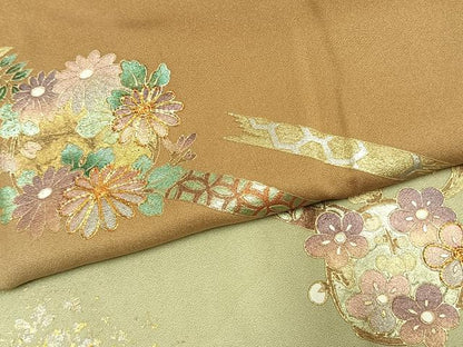 平和屋着物●訪問着　駒刺繍　草花文　暈し染め　金銀彩　正絹　逸品　AABL3012fy