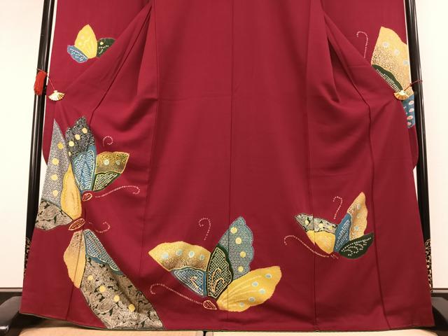 平和屋着物●豪華振袖　絞り　駒刺繍　舞蝶文　金彩　正絹　逸品　AABL3014fy