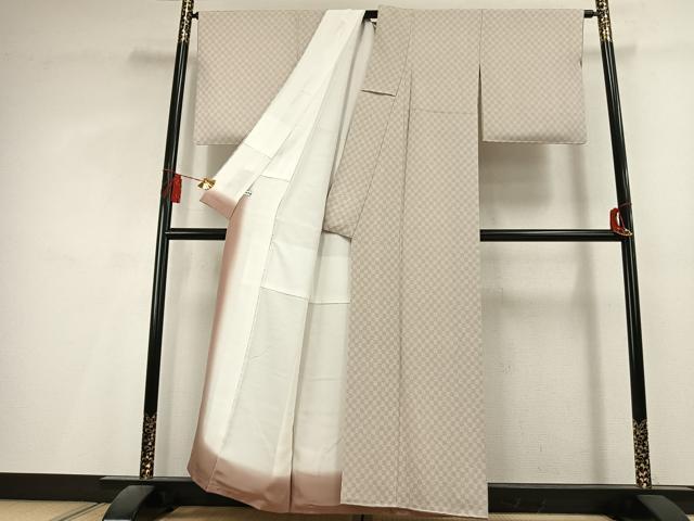 平和屋着物●上質な小紋　市松文様　正絹　逸品　AABL3015fy
