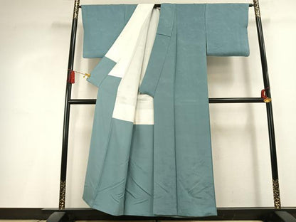 平和屋着物●上質な色無地　風景地紋　秘色色　正絹　逸品　AABL3017fy