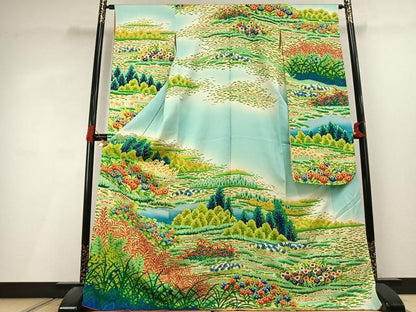 平和屋着物●豪華振袖　刺繍　風景花文　暈し染め　正絹　逸品　AABL3022fy