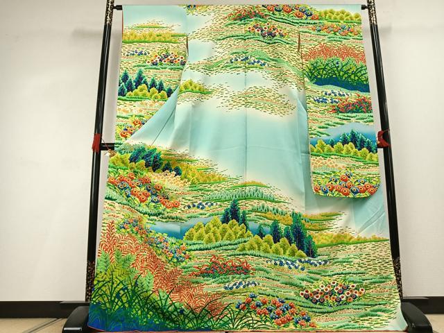 平和屋着物●豪華振袖　刺繍　風景花文　暈し染め　正絹　逸品　AABL3022fy
