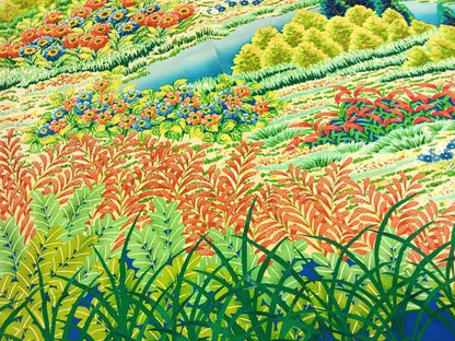平和屋着物●豪華振袖　刺繍　風景花文　暈し染め　正絹　逸品　AABL3022fy