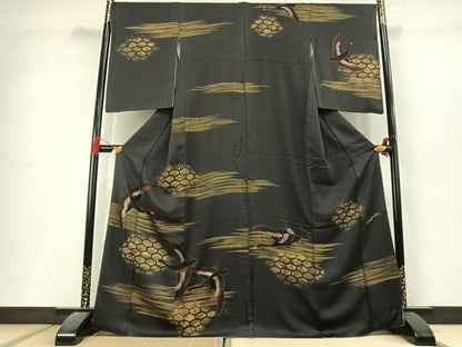 平和屋着物●ファッションデザイナー　HIROKO KOSHINO　コシノヒロコ　訪問着　飛鳥文　黒地　金銀彩　正絹　逸品　AABL3023fy