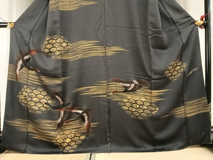 平和屋着物●ファッションデザイナー　HIROKO KOSHINO　コシノヒロコ　訪問着　飛鳥文　黒地　金銀彩　正絹　逸品　AABL3023fy