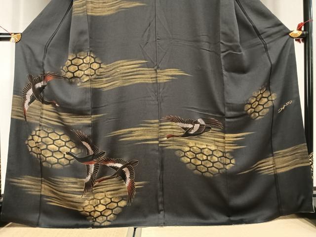 平和屋着物●ファッションデザイナー　HIROKO KOSHINO　コシノヒロコ　訪問着　飛鳥文　黒地　金銀彩　正絹　逸品　AABL3023fy
