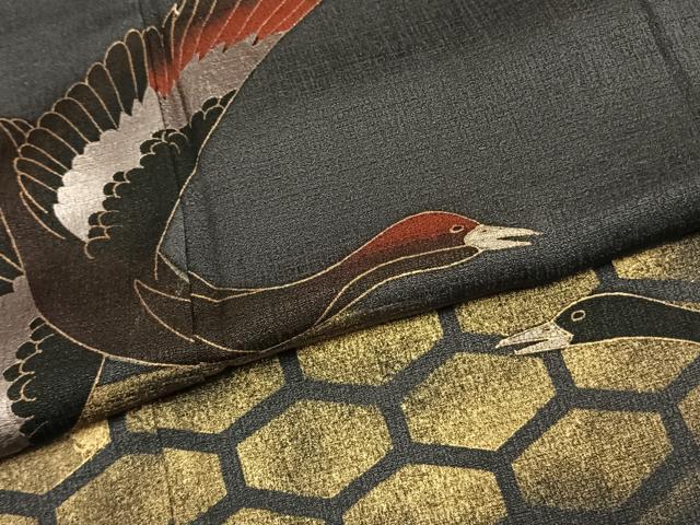 平和屋着物●ファッションデザイナー　HIROKO KOSHINO　コシノヒロコ　訪問着　飛鳥文　黒地　金銀彩　正絹　逸品　AABL3023fy