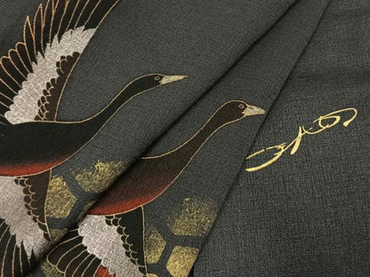 平和屋着物●ファッションデザイナー　HIROKO KOSHINO　コシノヒロコ　訪問着　飛鳥文　黒地　金銀彩　正絹　逸品　AABL3023fy