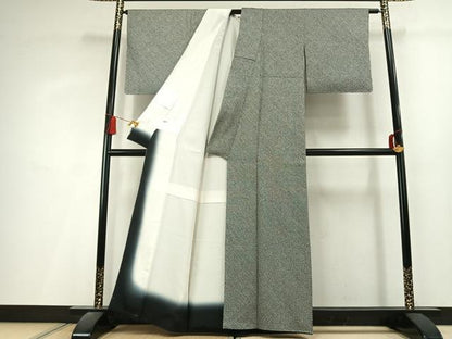 平和屋着物●大変加工の良い総絞り小紋　黒地　正絹　逸品　未使用　AABL3025fy