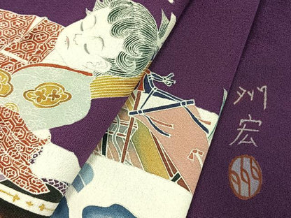 平和屋着物●本加賀友禅作家　木村州宏　色留袖　立波人物馬文　正絹　逸品　AABL3026fy