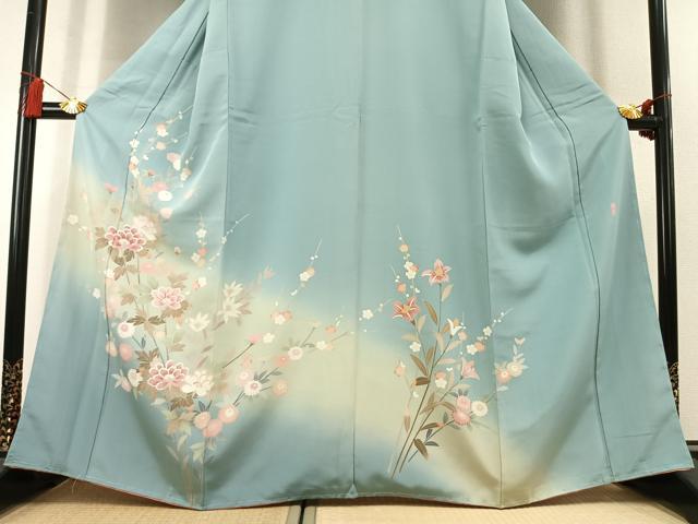 平和屋着物●訪問着　友禅　作家物　枝花文　暈し染め　正絹　逸品　未使用　AABL3029fy