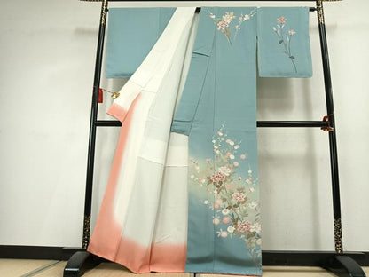 平和屋着物●訪問着　友禅　作家物　枝花文　暈し染め　正絹　逸品　未使用　AABL3029fy