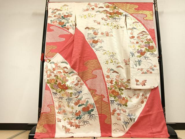平和屋着物●創業460年・千總　振袖　絞り　駒刺繍　草花文　金彩　高島屋扱い　正絹　逸品　AABL3030fy