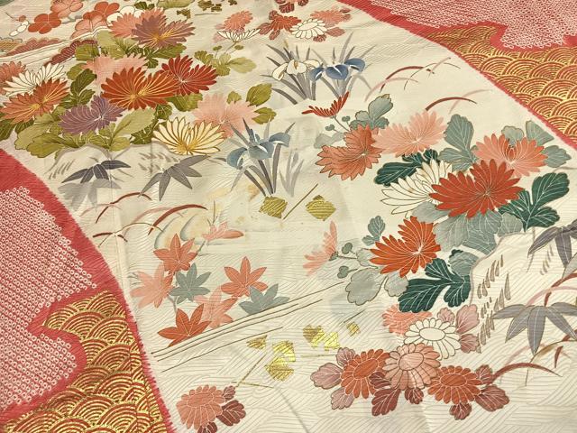 平和屋着物●創業460年・千總　振袖　絞り　駒刺繍　草花文　金彩　高島屋扱い　正絹　逸品　AABL3030fy