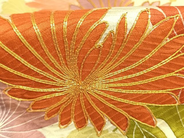 平和屋着物●創業460年・千總　振袖　絞り　駒刺繍　草花文　金彩　高島屋扱い　正絹　逸品　AABL3030fy