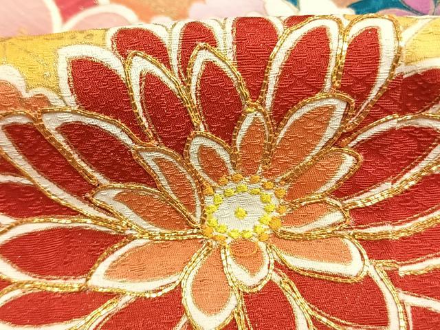 平和屋着物●豪華振袖　駒刺繍　草花文　暈し染め　金彩　銀通し地　正絹　逸品　AABL3034fy