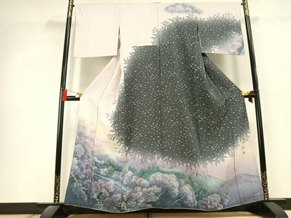 平和屋着物●鳥居賢太郎　訪問着　手描き　風景文　暈し染め　正絹　逸品　AABL3036fy