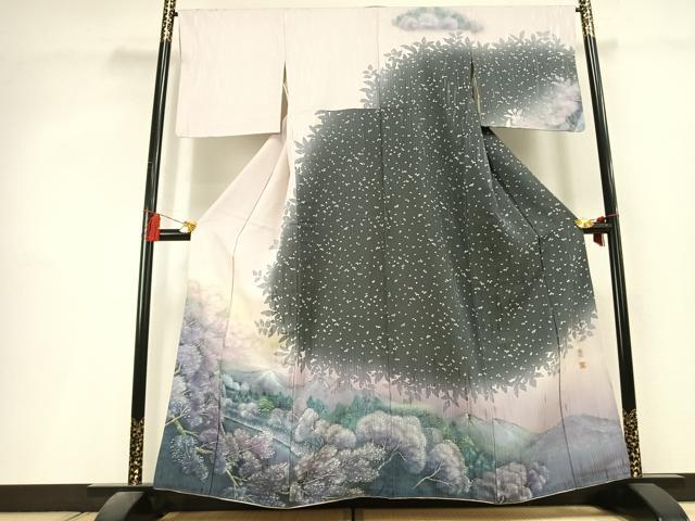 平和屋着物●鳥居賢太郎　訪問着　手描き　風景文　暈し染め　正絹　逸品　AABL3036fy