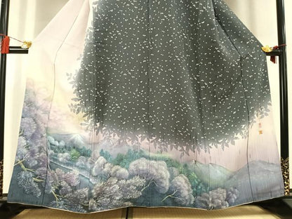 平和屋着物●鳥居賢太郎　訪問着　手描き　風景文　暈し染め　正絹　逸品　AABL3036fy