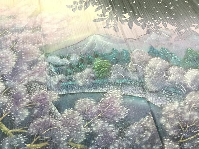 平和屋着物●鳥居賢太郎　訪問着　手描き　風景文　暈し染め　正絹　逸品　AABL3036fy