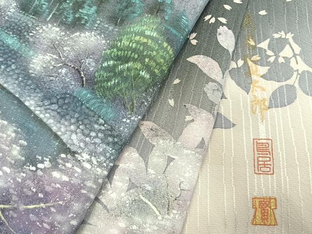 平和屋着物●鳥居賢太郎　訪問着　手描き　風景文　暈し染め　正絹　逸品　AABL3036fy