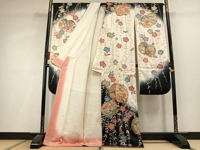 平和屋着物●豪華振袖　作家物　駒刺繍　草花文　暈し染め　金銀彩　正絹　逸品　AABL3039fy