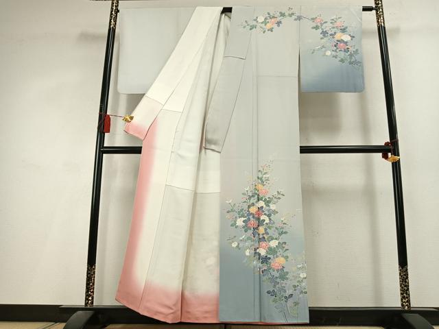 平和屋着物●訪問着　友禅　作家物　草花文　暈し染め　正絹　逸品　AABL3044fy