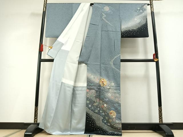 平和屋着物●訪問着　絞り　雪輪花文　暈し染め　金彩　正絹　逸品　AABL3046fy