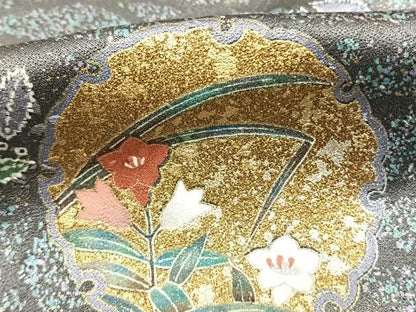 平和屋着物●訪問着　絞り　雪輪花文　暈し染め　金彩　正絹　逸品　AABL3046fy
