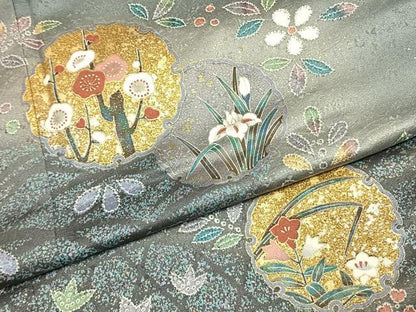 平和屋着物●訪問着　絞り　雪輪花文　暈し染め　金彩　正絹　逸品　AABL3046fy