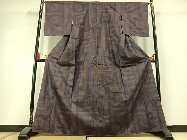 平和屋着物●本場大島紬　7マルキ　幾何学文様　正絹　逸品　AABL3047fy