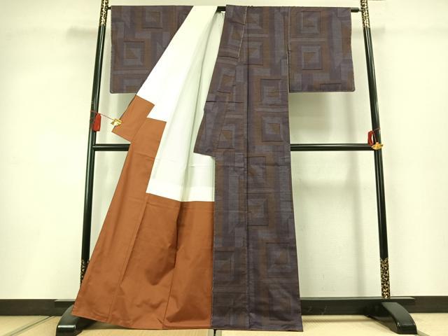 平和屋着物●本場大島紬　7マルキ　幾何学文様　正絹　逸品　AABL3047fy