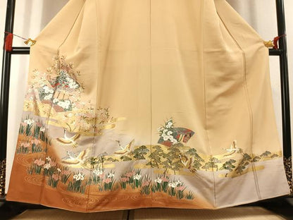 平和屋着物●豪華色留袖　地紙花鳥文　暈し染め　金銀彩　正絹　逸品　AABL3048fy