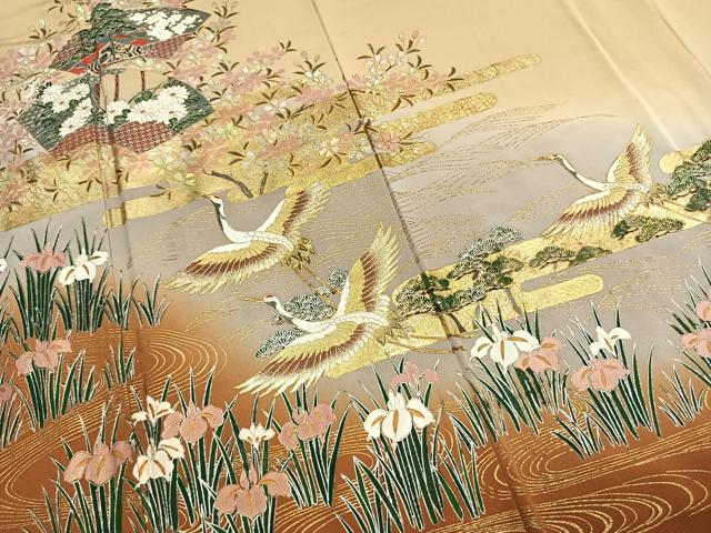 平和屋着物●豪華色留袖　地紙花鳥文　暈し染め　金銀彩　正絹　逸品　AABL3048fy