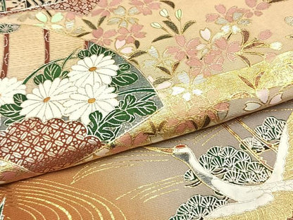 平和屋着物●豪華色留袖　地紙花鳥文　暈し染め　金銀彩　正絹　逸品　AABL3048fy
