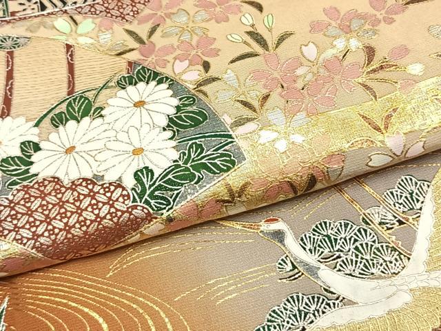 平和屋着物●豪華色留袖　地紙花鳥文　暈し染め　金銀彩　正絹　逸品　AABL3048fy