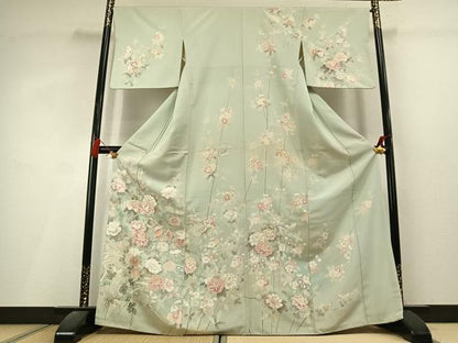 平和屋着物●訪問着　刺繍　花鳥文　暈し染め　金彩　正絹　逸品　AABL3049fy