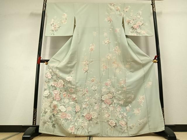 平和屋着物●訪問着　刺繍　花鳥文　暈し染め　金彩　正絹　逸品　AABL3049fy