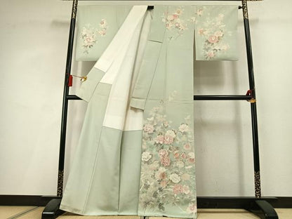 平和屋着物●訪問着　刺繍　花鳥文　暈し染め　金彩　正絹　逸品　AABL3049fy