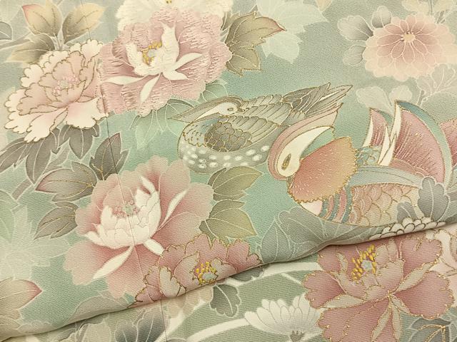 平和屋着物●訪問着　刺繍　花鳥文　暈し染め　金彩　正絹　逸品　AABL3049fy