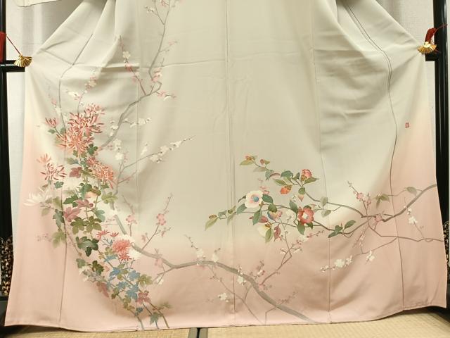平和屋着物●訪問着　友禅　作家物　枝花文　暈し染め　正絹　逸品　AABL3052fy