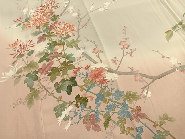 平和屋着物●訪問着　友禅　作家物　枝花文　暈し染め　正絹　逸品　AABL3052fy